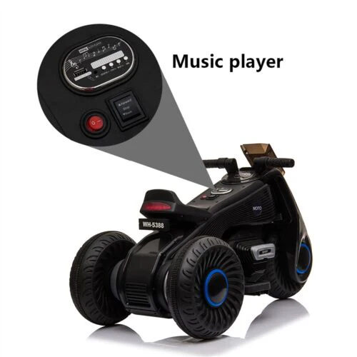 3-Wheel Double Drive Electric Kids Motorcycle in Black - 6V Ride-On Toy for Children - Image 9