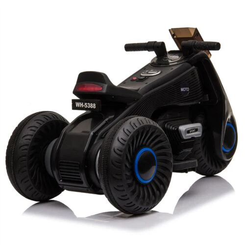 3-Wheel Double Drive Electric Motorcycle for Kids in Sleek Black - Image 5