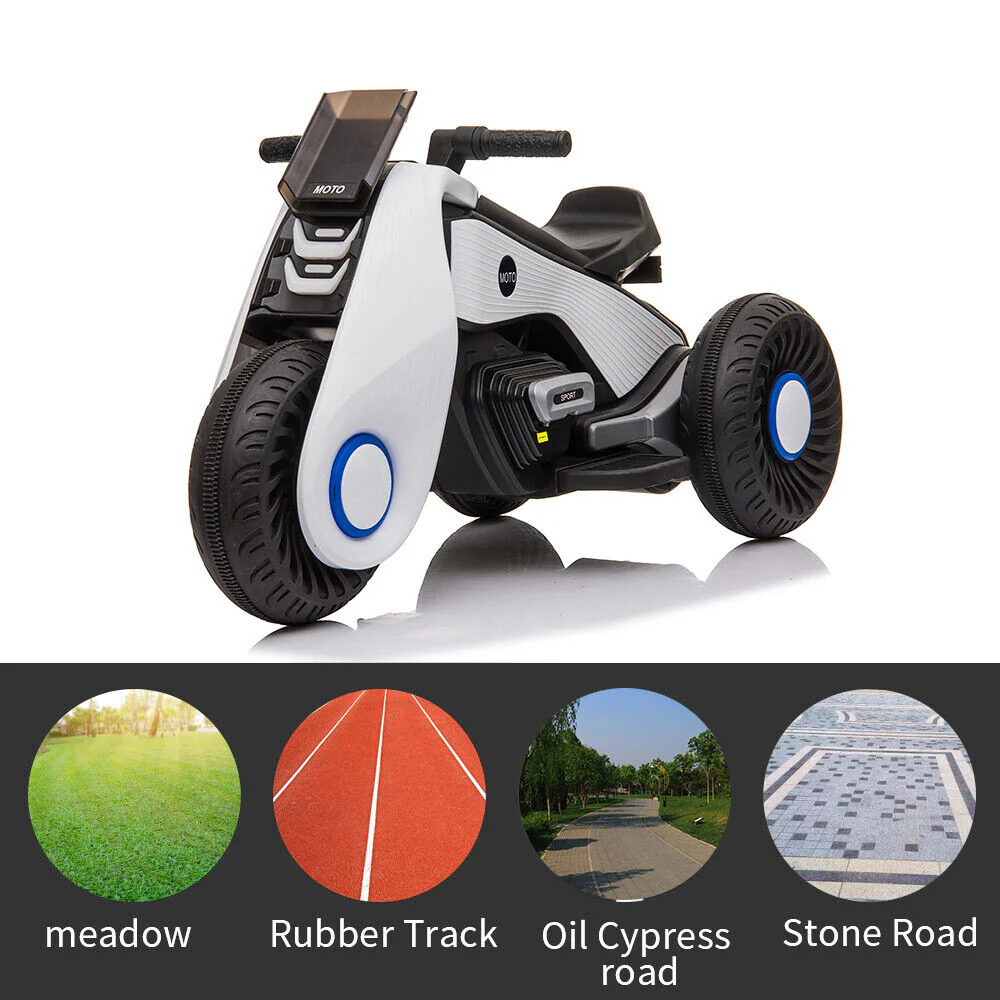 3-Wheel Double Drive Electric Motorcycle for Kids in White - Image 6