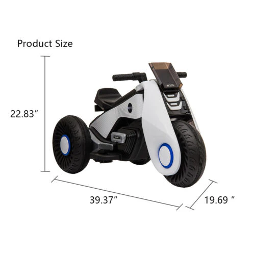 3-Wheel Double Drive Electric Motorcycle for Kids in White, Black, or Pink - Image 5