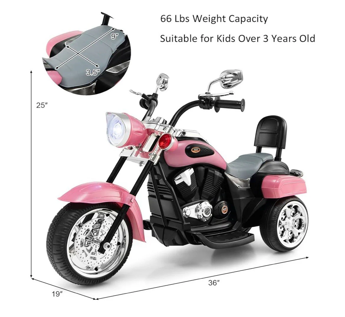 3-Wheel Electric Ride-On Kids Motorcycle 6V Battery-Powered Toy Chopper Trike - Image 3