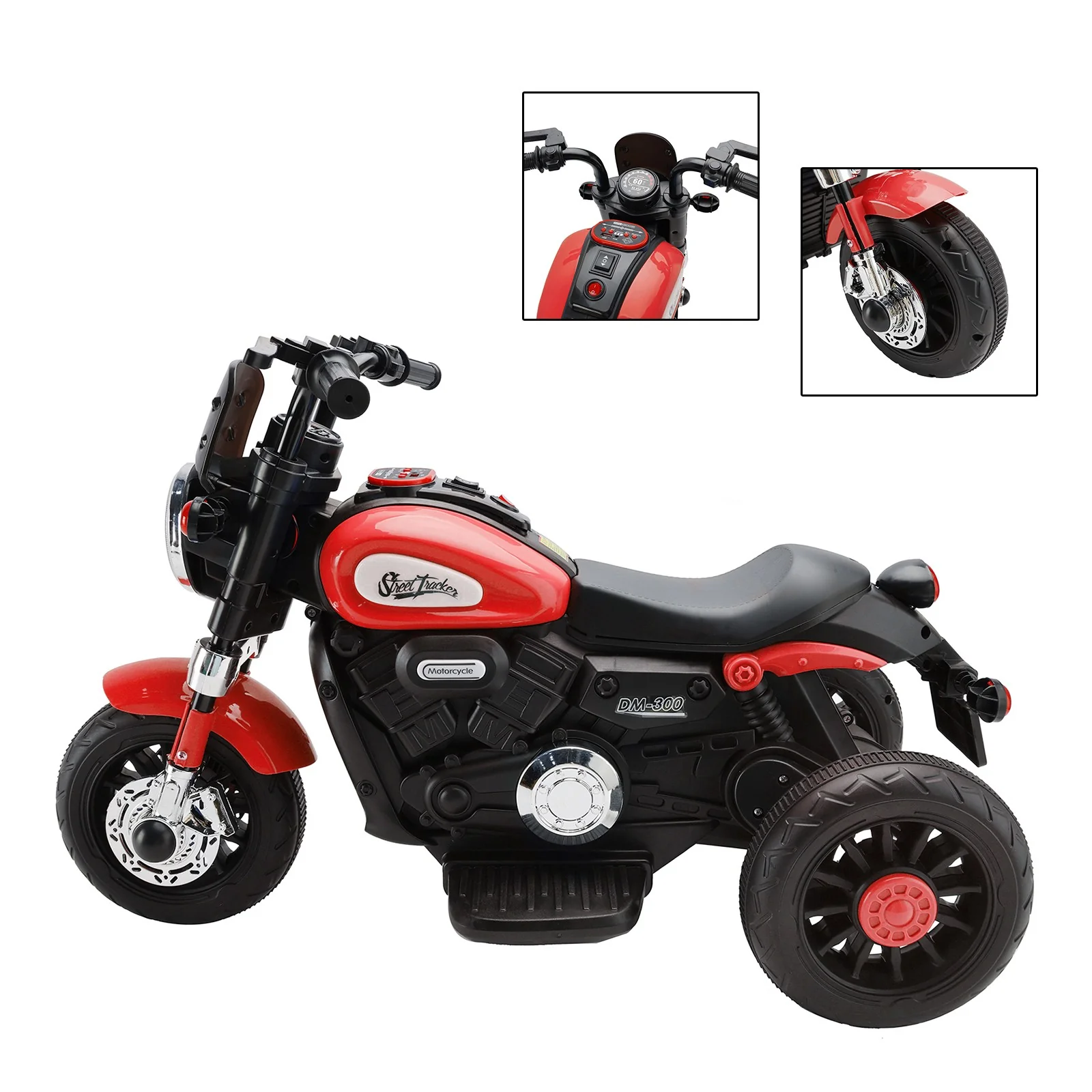 Red 6V Electric Dual Drive 3-Wheel Kids Ride-On Motorcycle