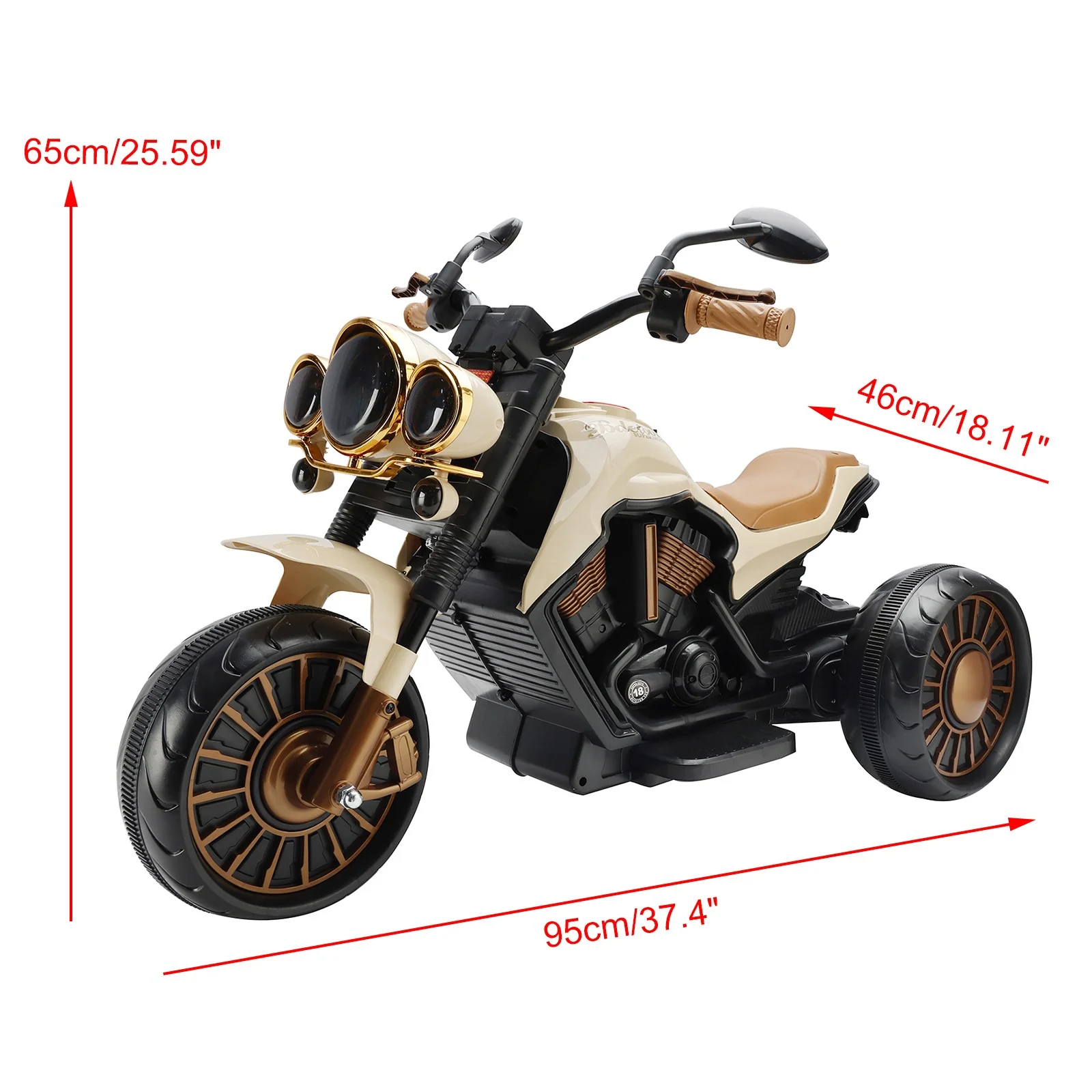 Brown Electric Dual Drive 3-Wheel Kids Ride-On Motorcycle Toy with LED Lights - Image 2