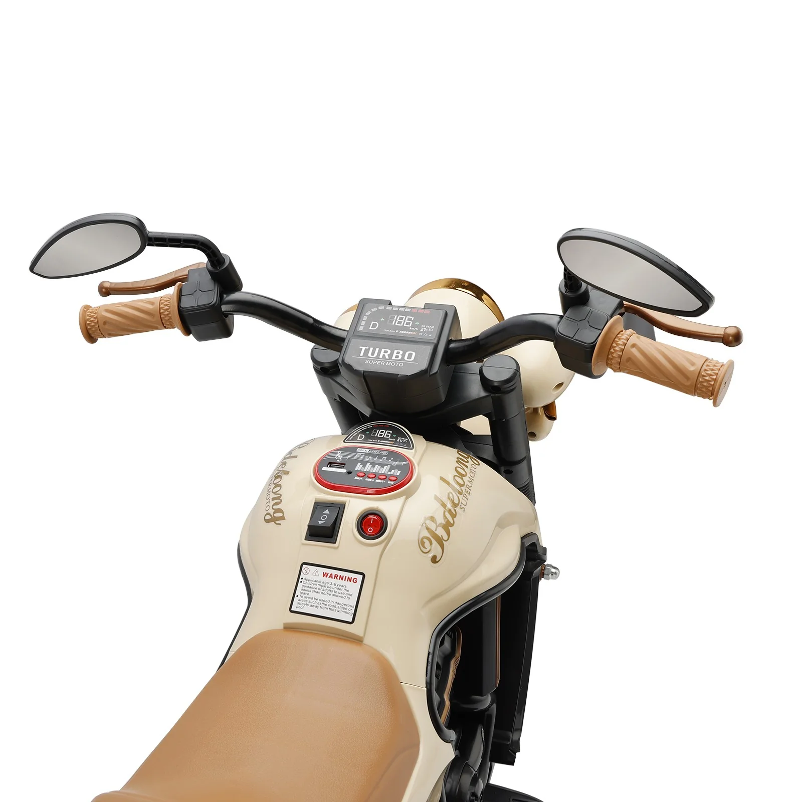 Brown Electric Dual Drive 3-Wheel Kids Ride-On Motorcycle Toy with LED Lights - Image 6