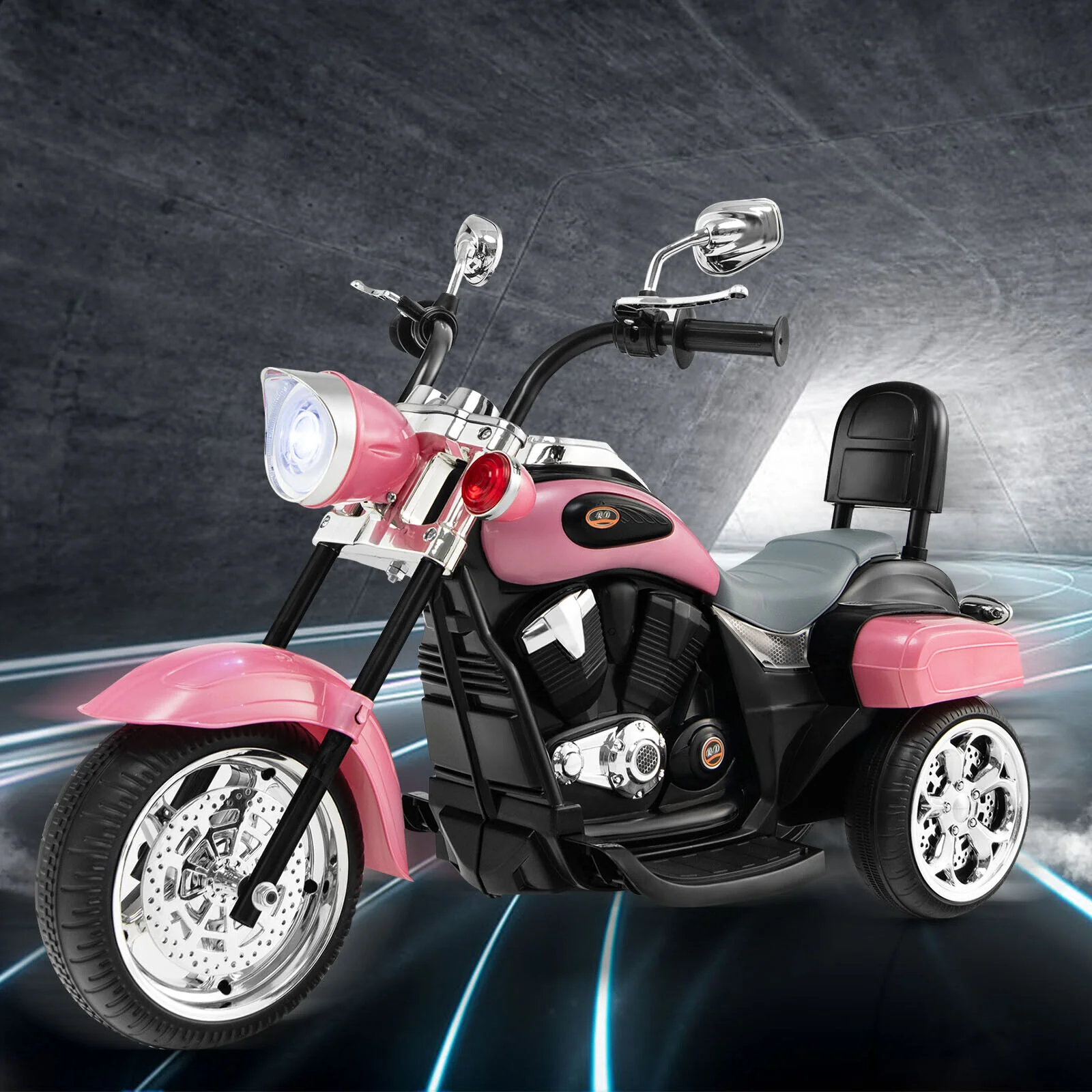 3-Wheel Pink Chopper Motorcycle for Kids with Headlight and Horn - Image 3