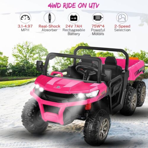 300W 24V 4WD 6 Wheels Ride On Car with Electric Dump Bed and LED&MP3 - 2 Seater Truck for Endless Fun! - Image 2