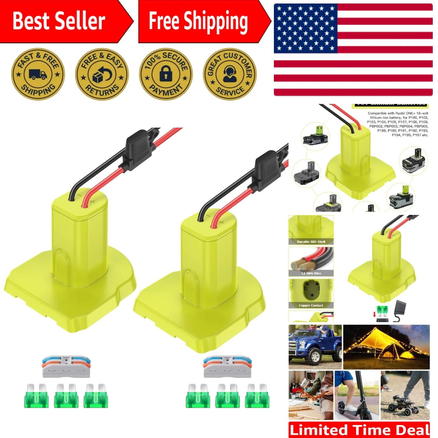 30 Amp Fuse Protected Adapter 2 Pack for 18V Battery Conversion Power Wheels