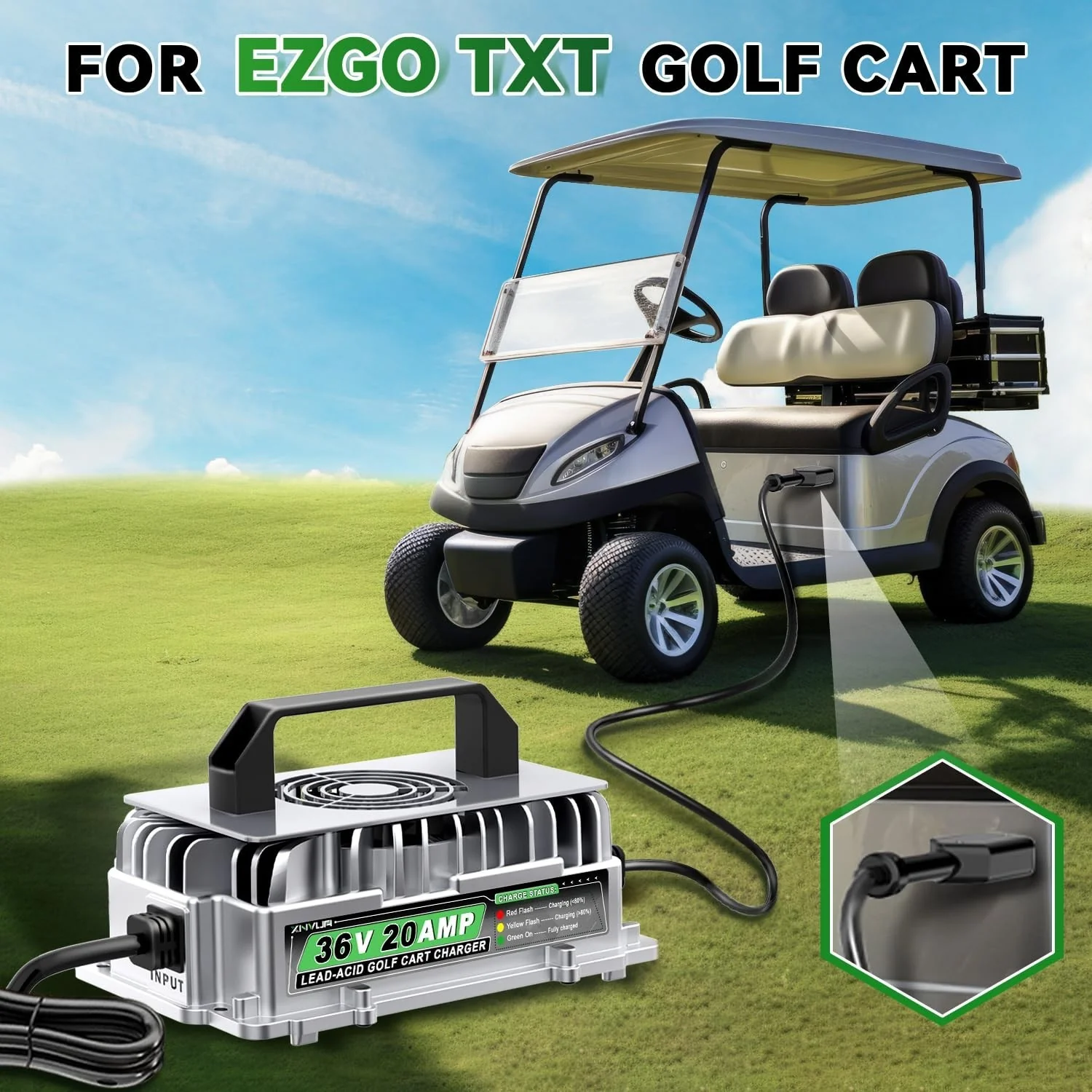 36V 20A Battery Charger for EZGO TXT Golf Carts with D Style Plug - Image 6