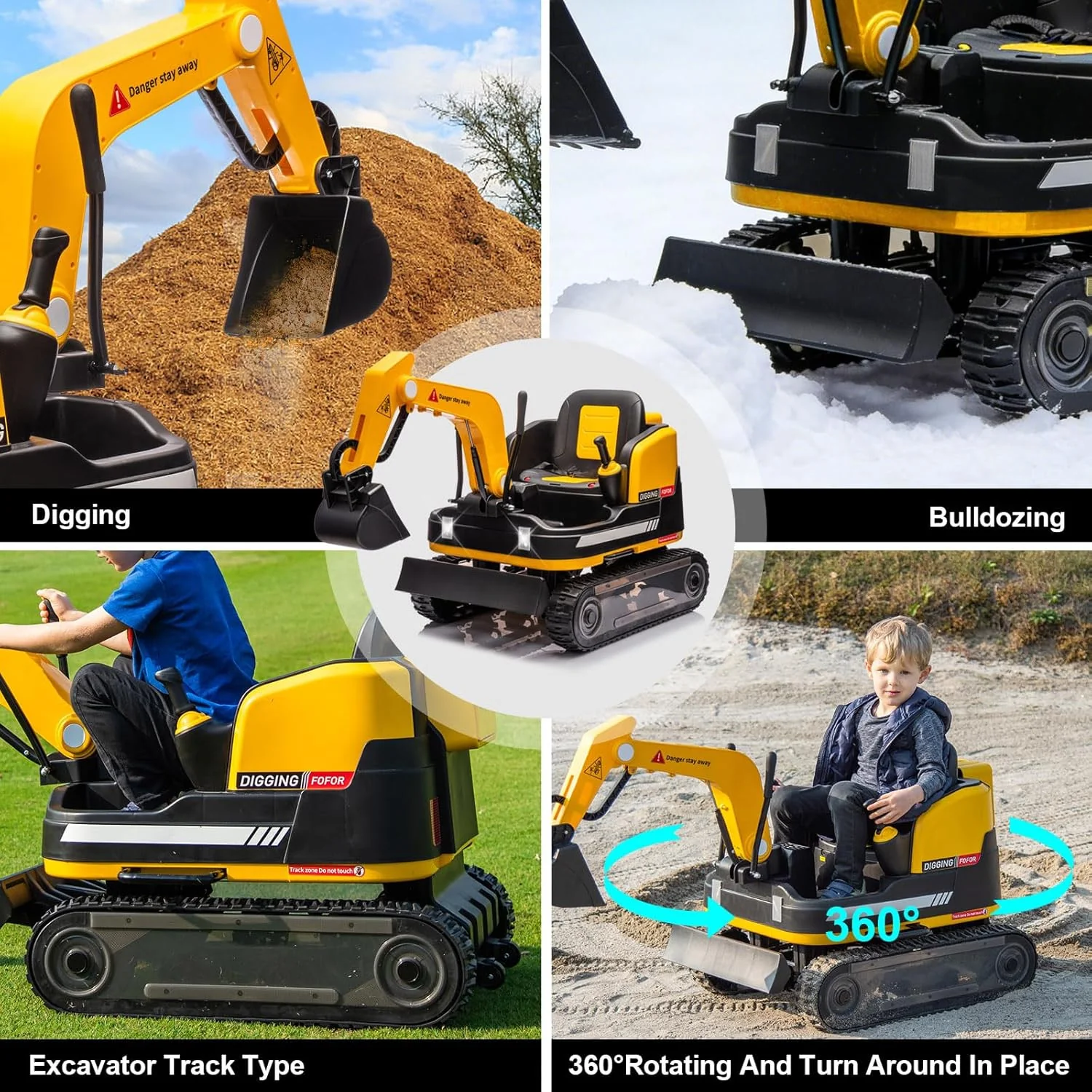 360° Rotating Battery-Powered Excavator and Bulldozer Ride-On Toy - Image 2