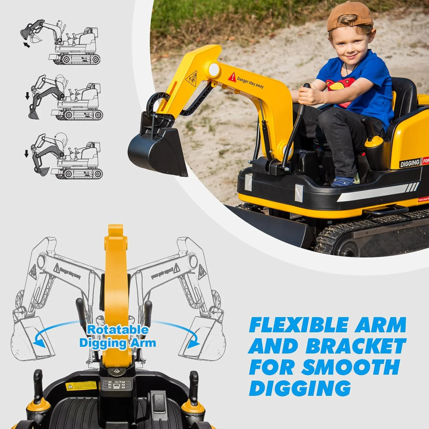 360° Rotating Battery-Powered Excavator and Bulldozer Ride-On Toy - Image 4