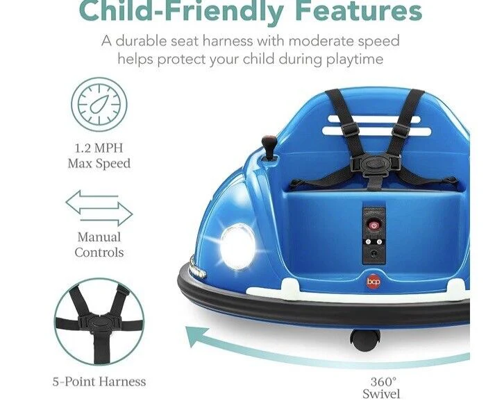 360 Degree Spin Bumper Car Toy for Kids with Remote Control and Safety Harness - Image 2