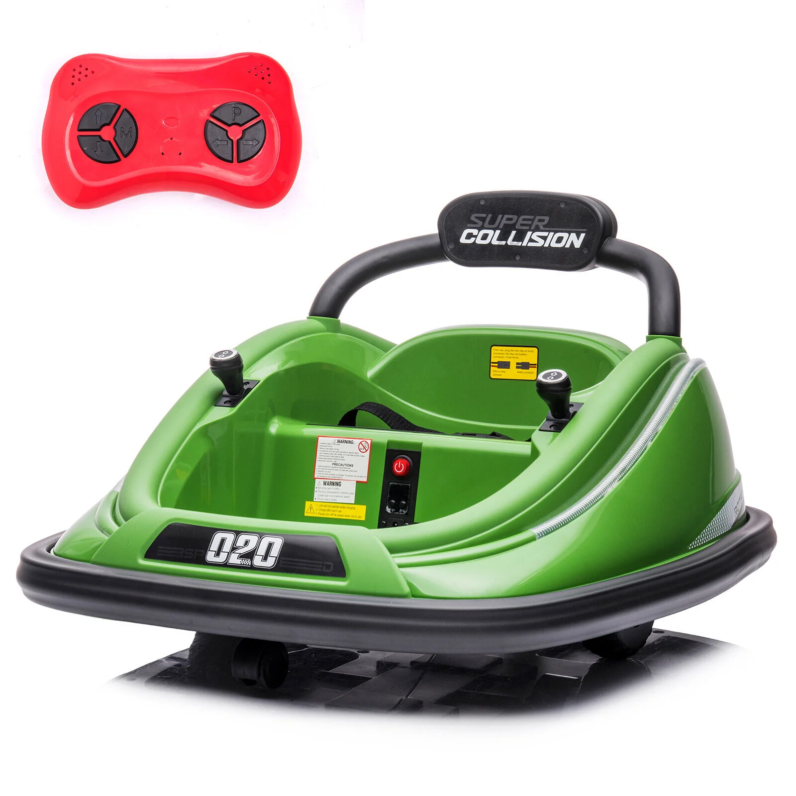 360° Rotating Green Electric Bumper Car for Kids with Remote Control - Image 2