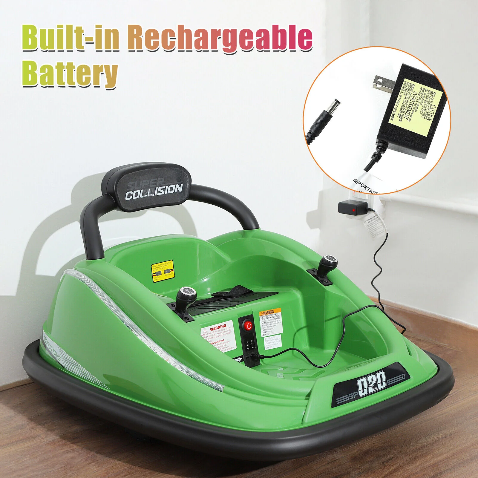 360° Rotating Kids Bumper Car with Remote Control and LED Lights - 12V Twin Motor Ride On Toy - Image 10