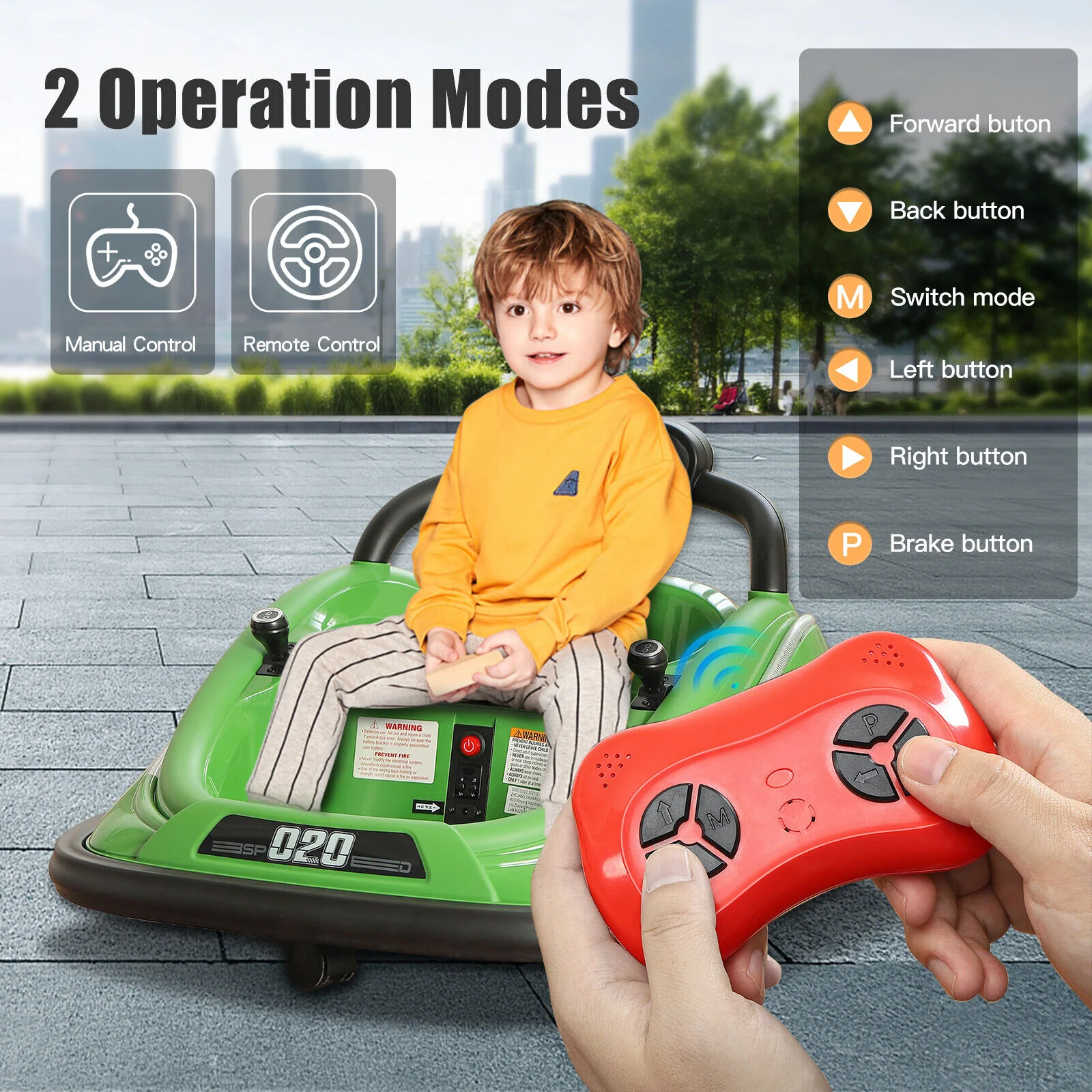 360° Rotating Kids Bumper Car with Remote Control and LED Lights - 12V Twin Motor Ride On Toy - Image 12