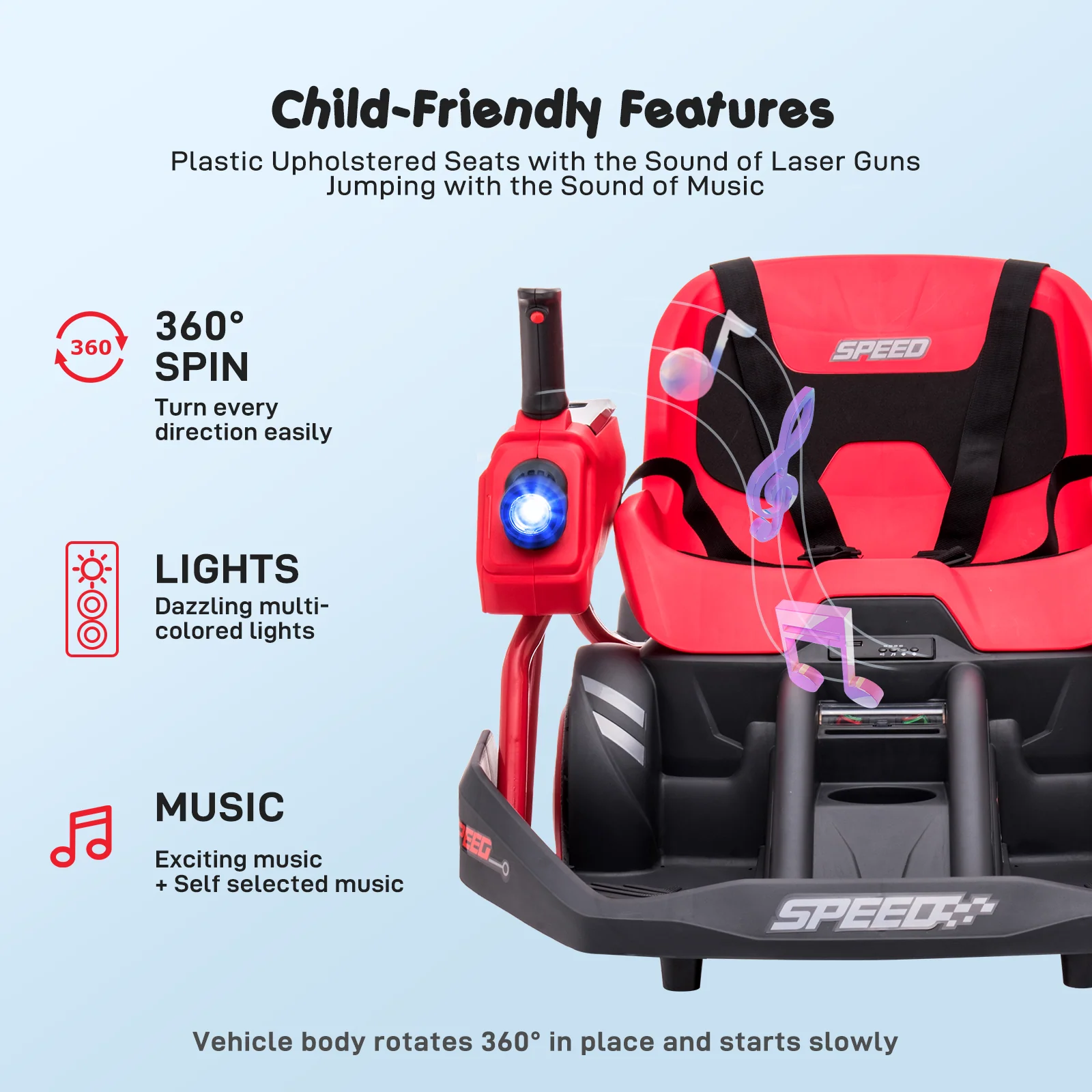 360° Rotating Ride-On Car for Kids with Dual Steering Control and Remote - Image 3