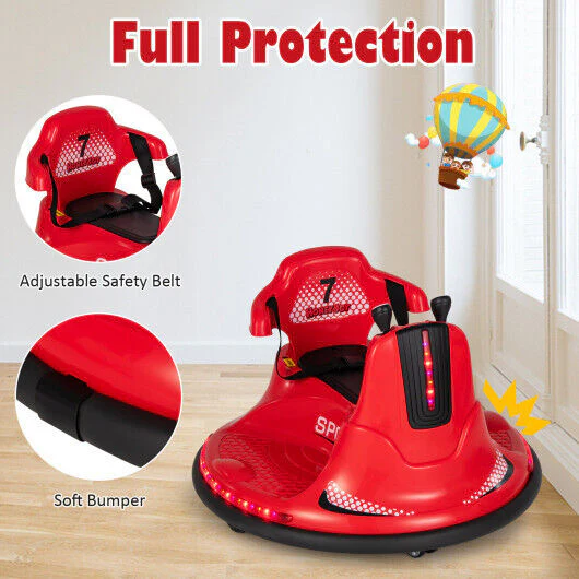 360 Spin Electric Ride-On Bumper Car for Kids and Toddlers - Red - Image 6