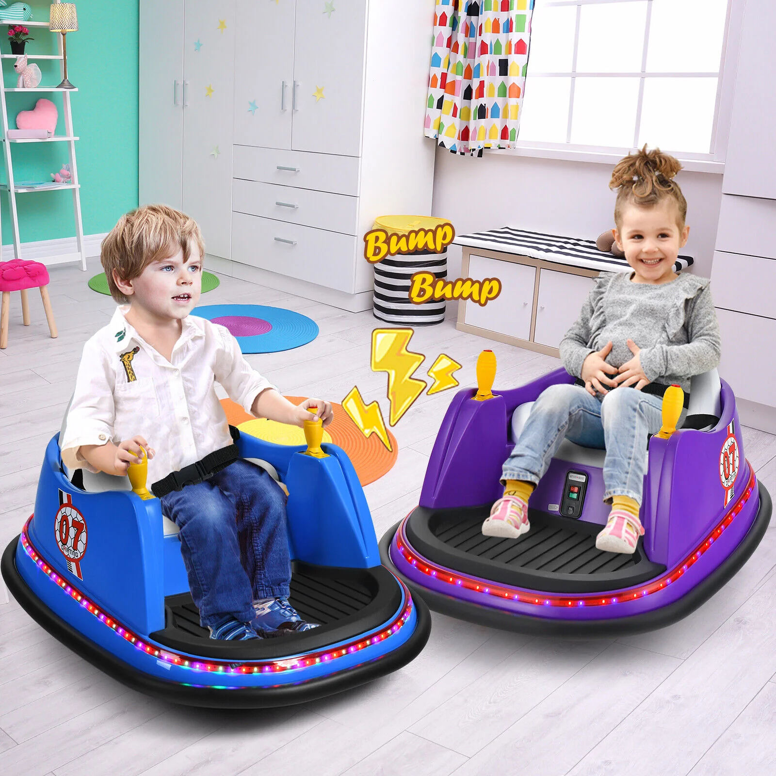 360° Spin Race Bumper Car for Kids with Remote Control - Blue - Image 3