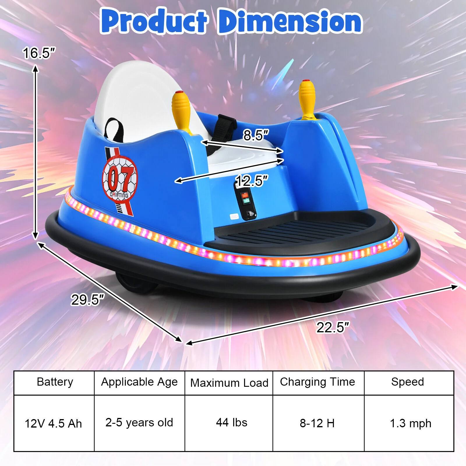 360° Spin Race Bumper Car for Kids with Remote Control - Blue - Image 4