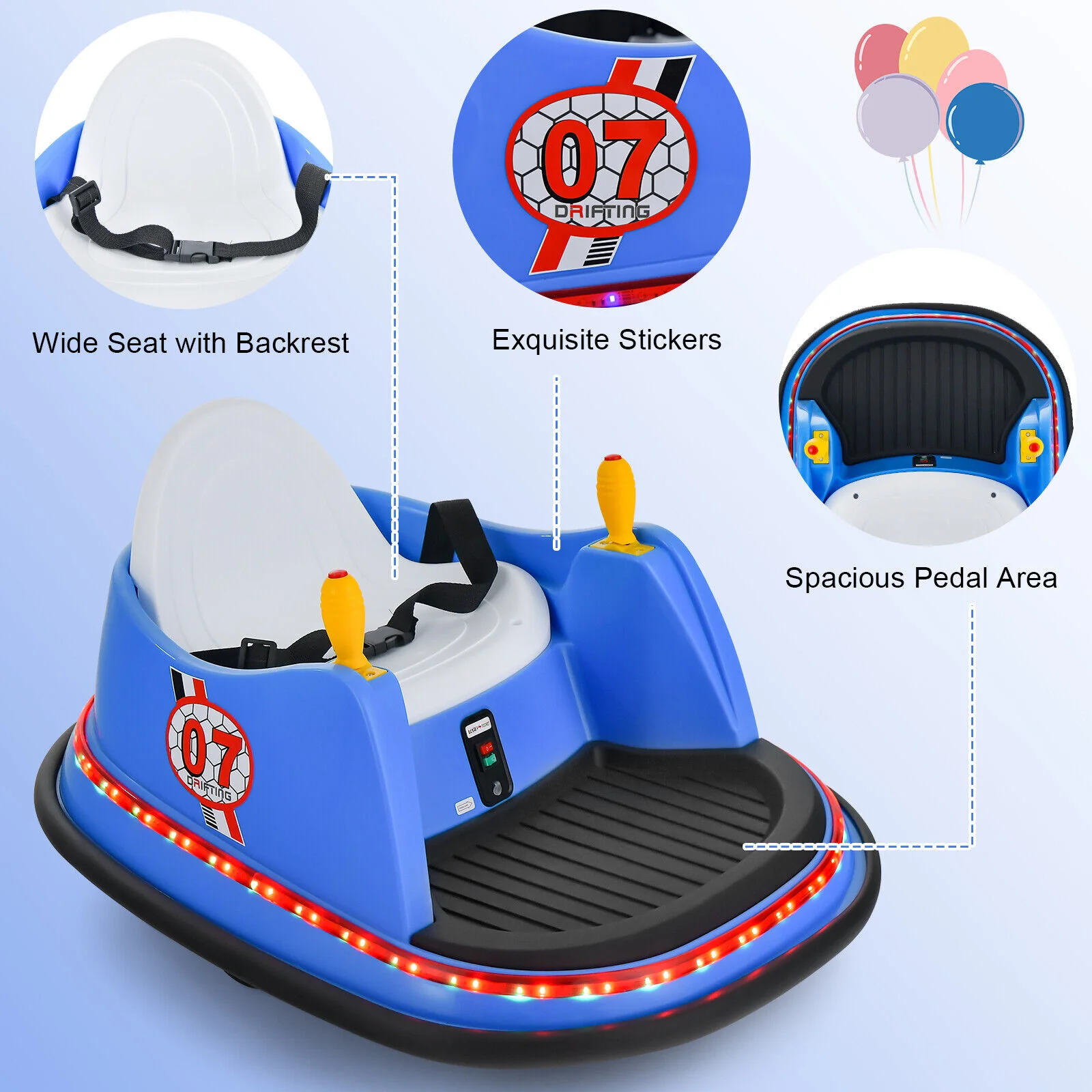 360° Spin Race Bumper Car for Kids with Remote Control - Blue - Image 5