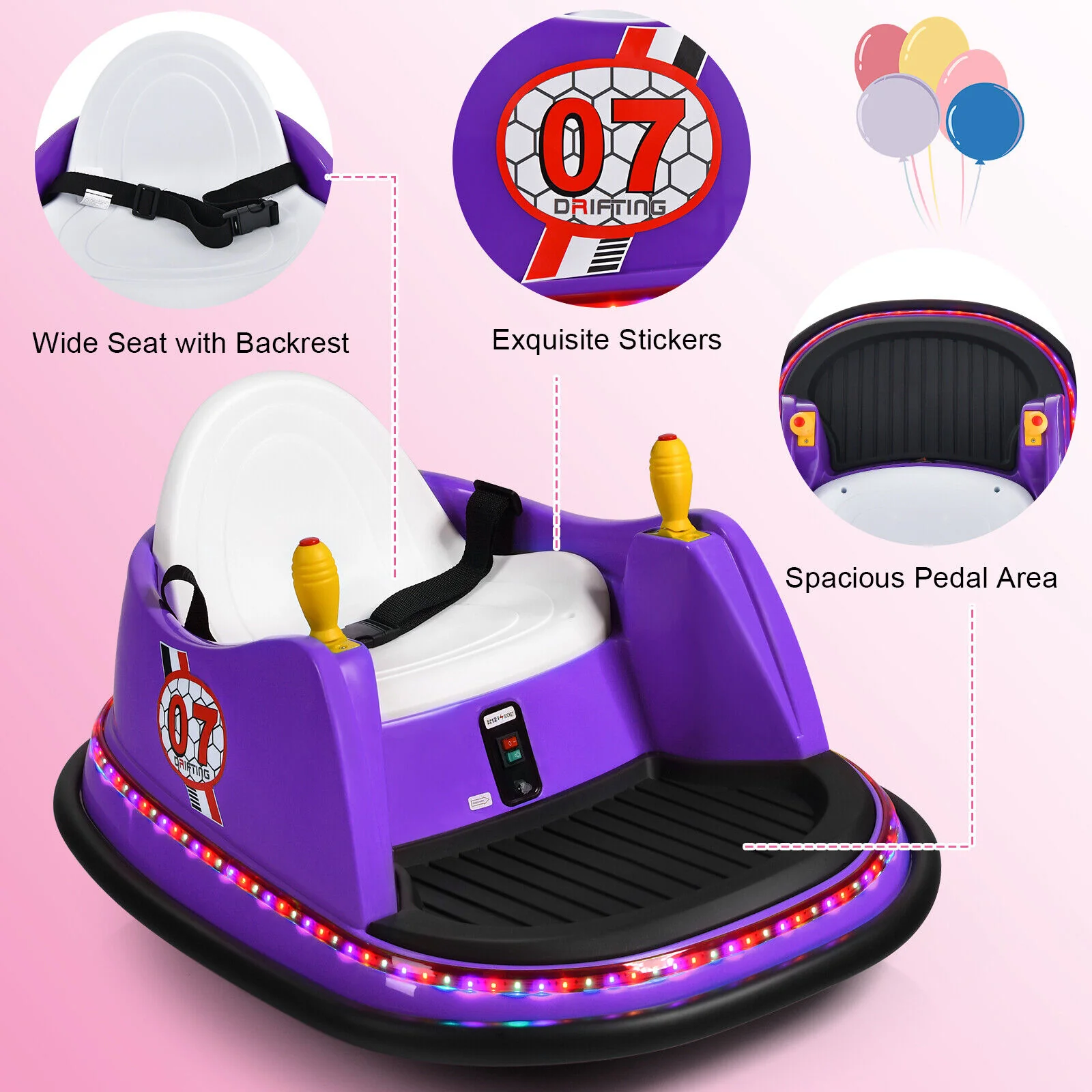 360° Spin Race Bumper Car Toy with Remote Control - 12V Purple Vehicle for Kids - Image 4