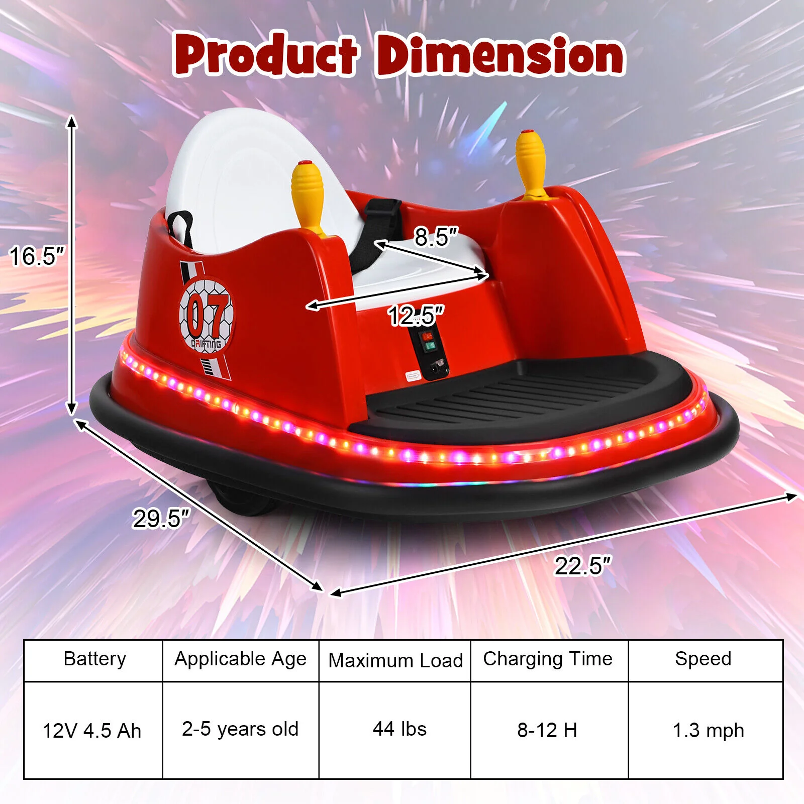 360° Spin Race Bumper Car Toy with Remote Control - 12V Red Vehicle for Kids - Image 2