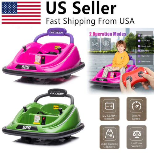 360° Spinning Electric Bumper Car for Kids with Remote Control - 12V Ride-On Toy - Image 2