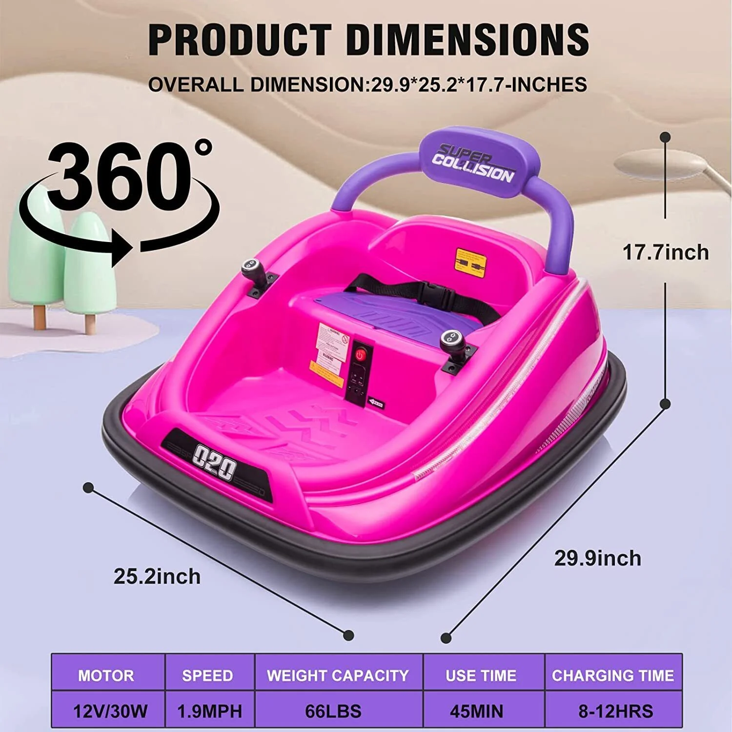 360° Spinning Electric Bumper Car for Kids with Remote Control and LED Lights - 12V - Image 3