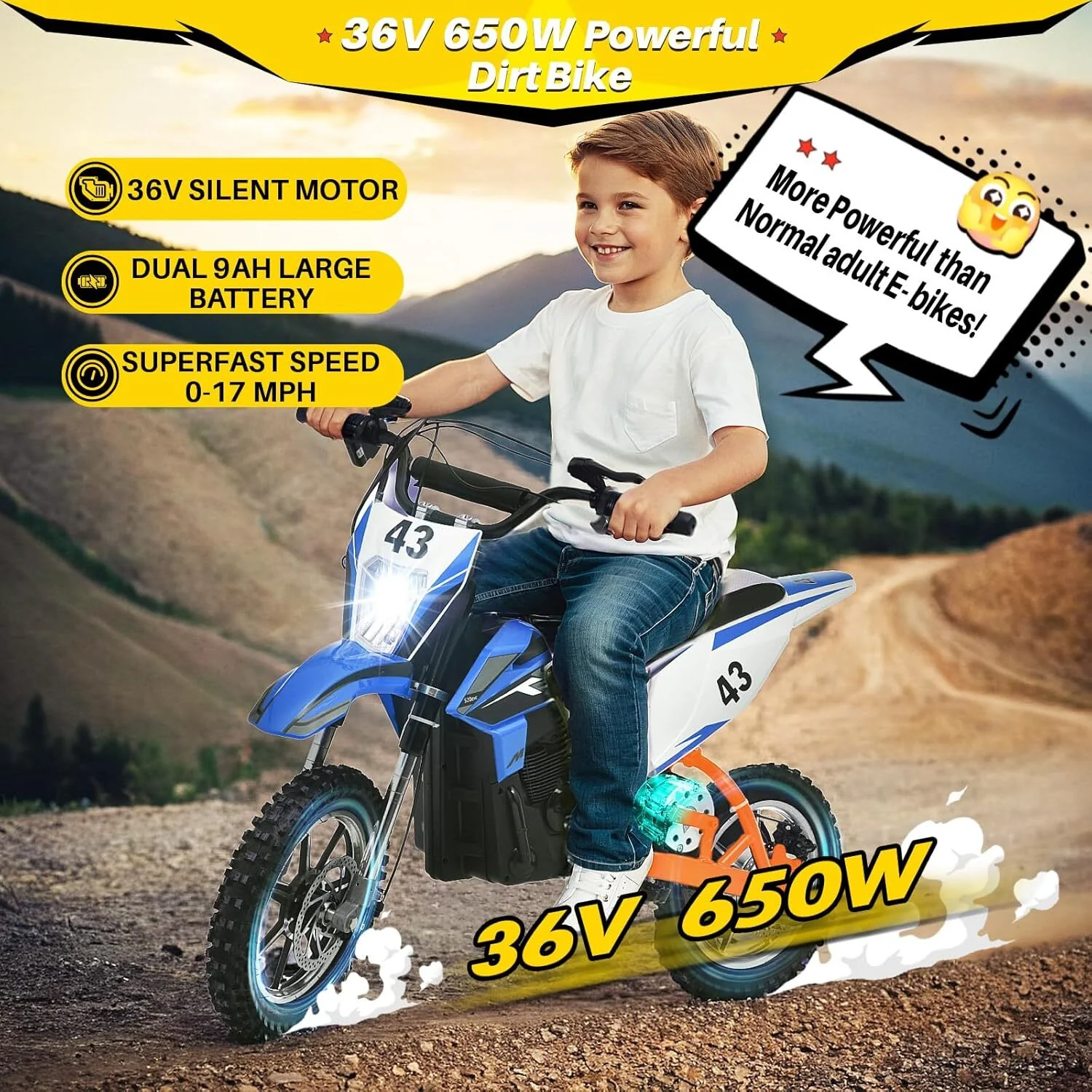 36V 650W Kids Electric Dirt Bike Motocross Motorcycle with 7MPH Max Speed - Image 4