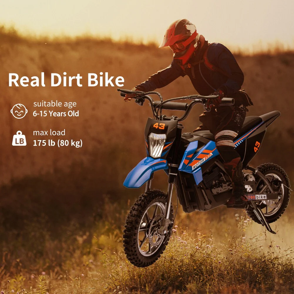 36V 500W Electric Dirt Bike for Kids 6+ with Brushed Motor