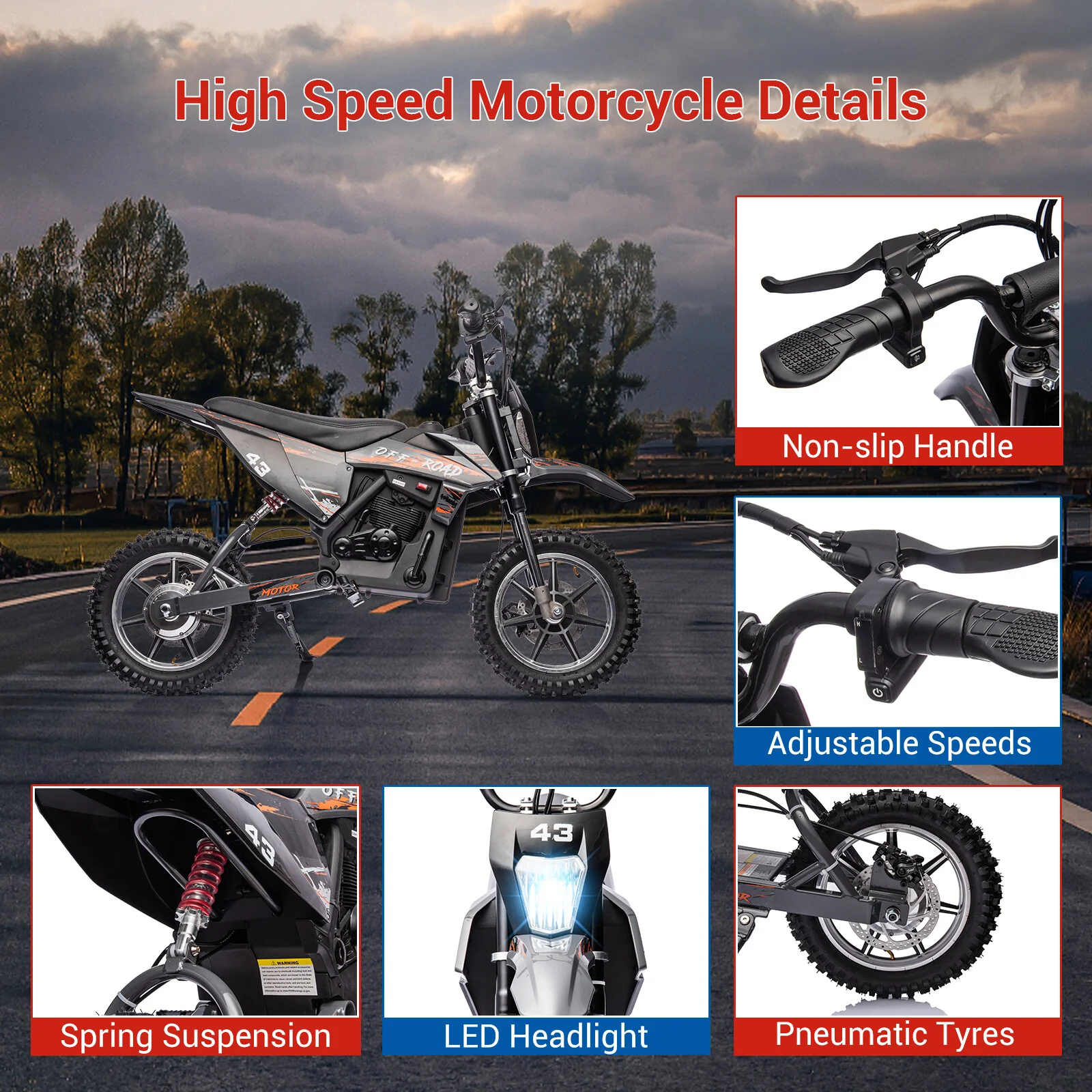 36V Electric Dirt Bike Ride-On Motorcycle with High-Power Motor for Kids 14+ Years - Image 12