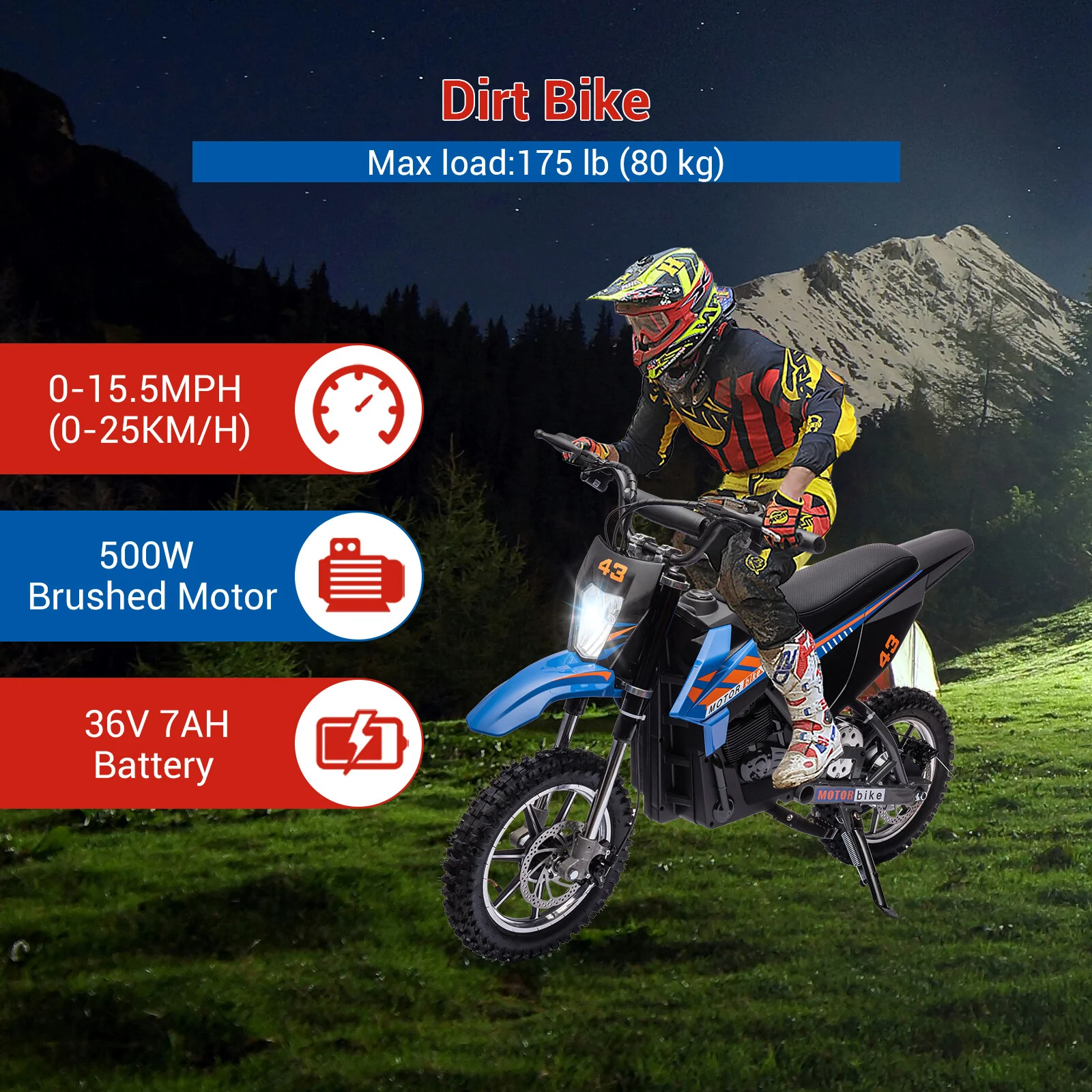 36V High Power Kids Electric Dirt Bike Motorcycle with LED Light Ride-On - Image 10