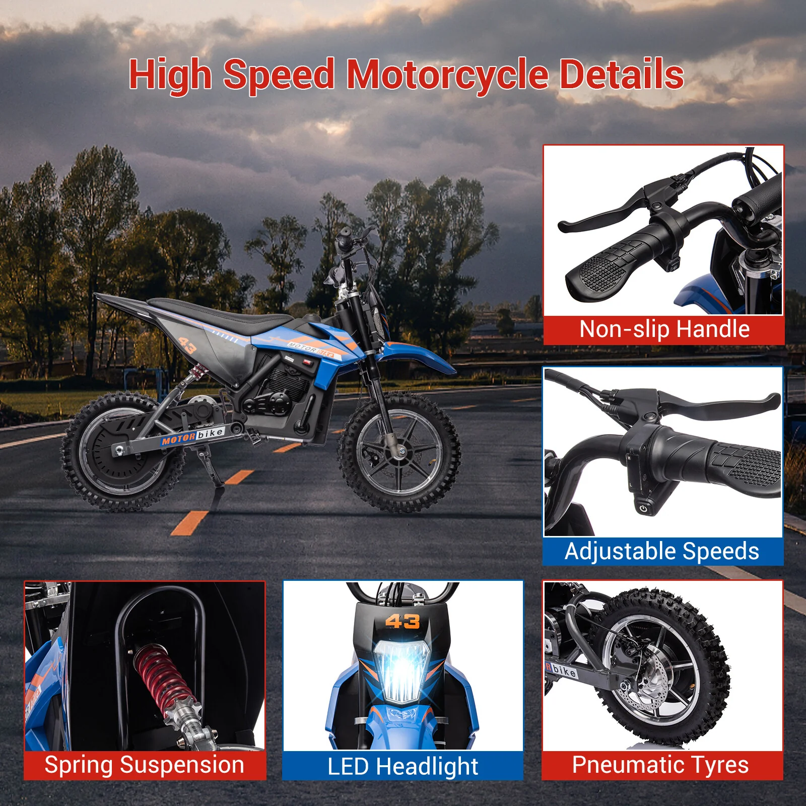 36V High Power Kids Electric Dirt Bike Motorcycle with LED Light Ride-On - Image 12