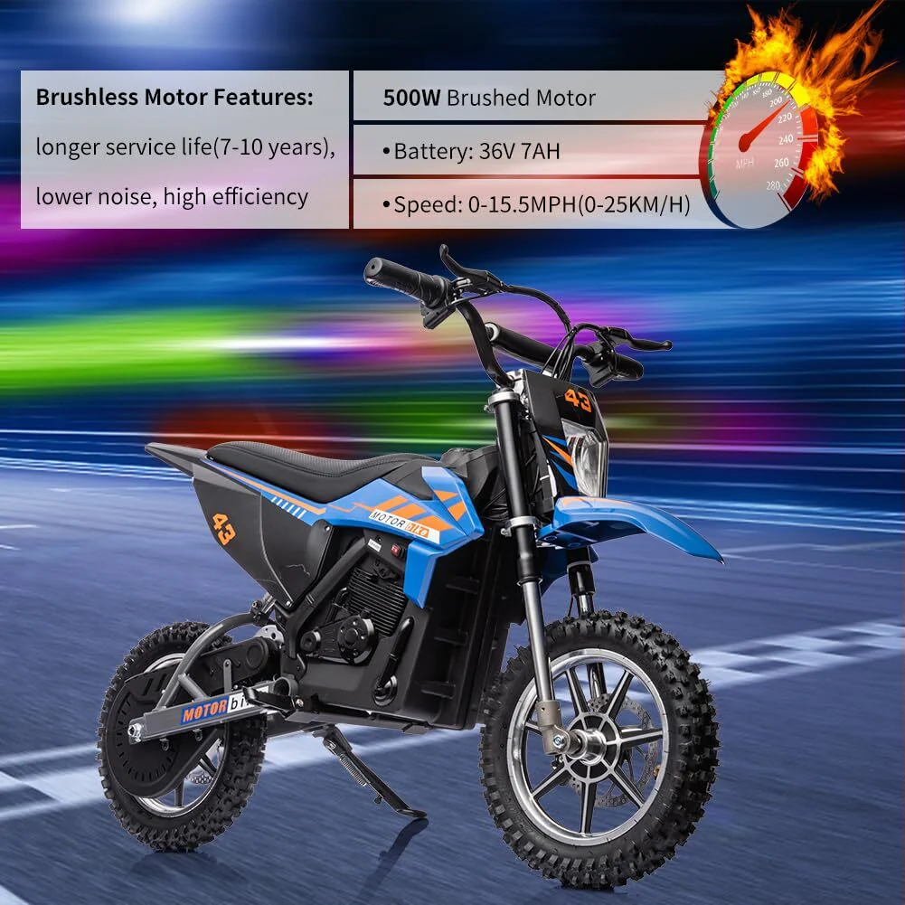 36V 500W Electric Ride-On Dirt Bike for Kids Battery-Powered Off-Road Motorcycle - Image 11