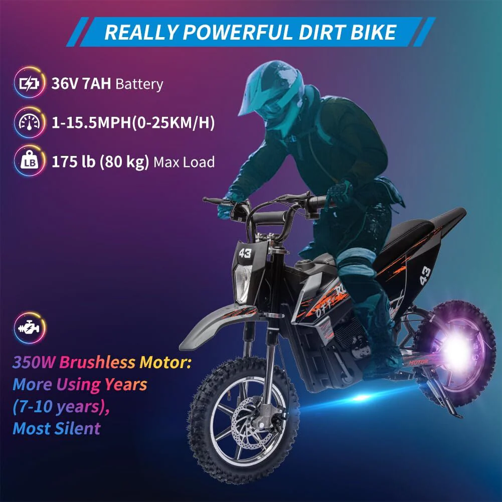 36V Electric Ride-On Dirt Bike for Kids with Battery Power and LED Lights - Image 7