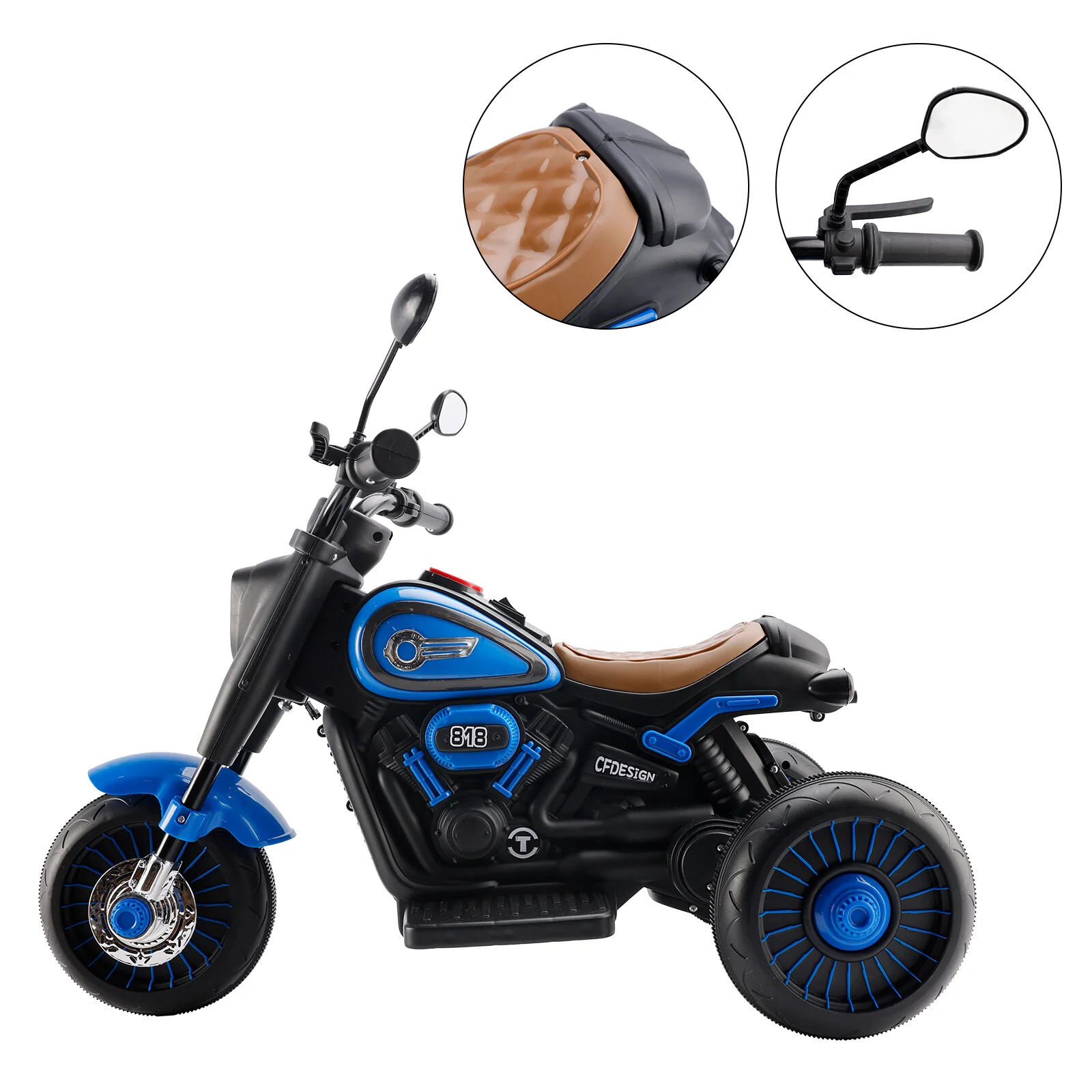 Blue Electric 6V 3-Wheel Motorcycle Toy for Kids with Colorful Lights and Music - Image 3