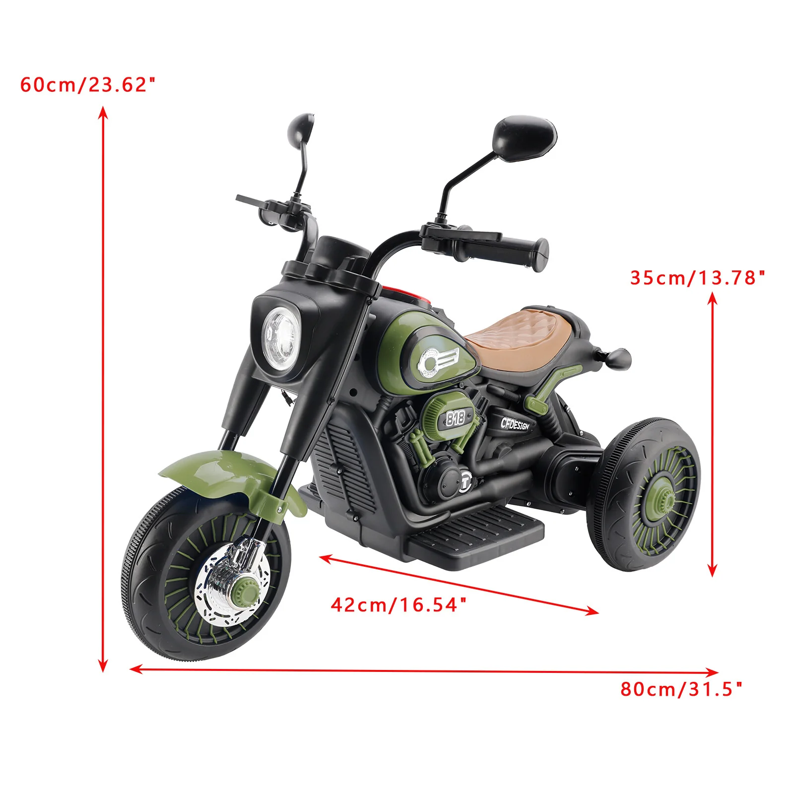 3-Wheel 6V Electric Ride-On Motorcycle Toy with Colorful Lights and Music for Kids Green - Image 2
