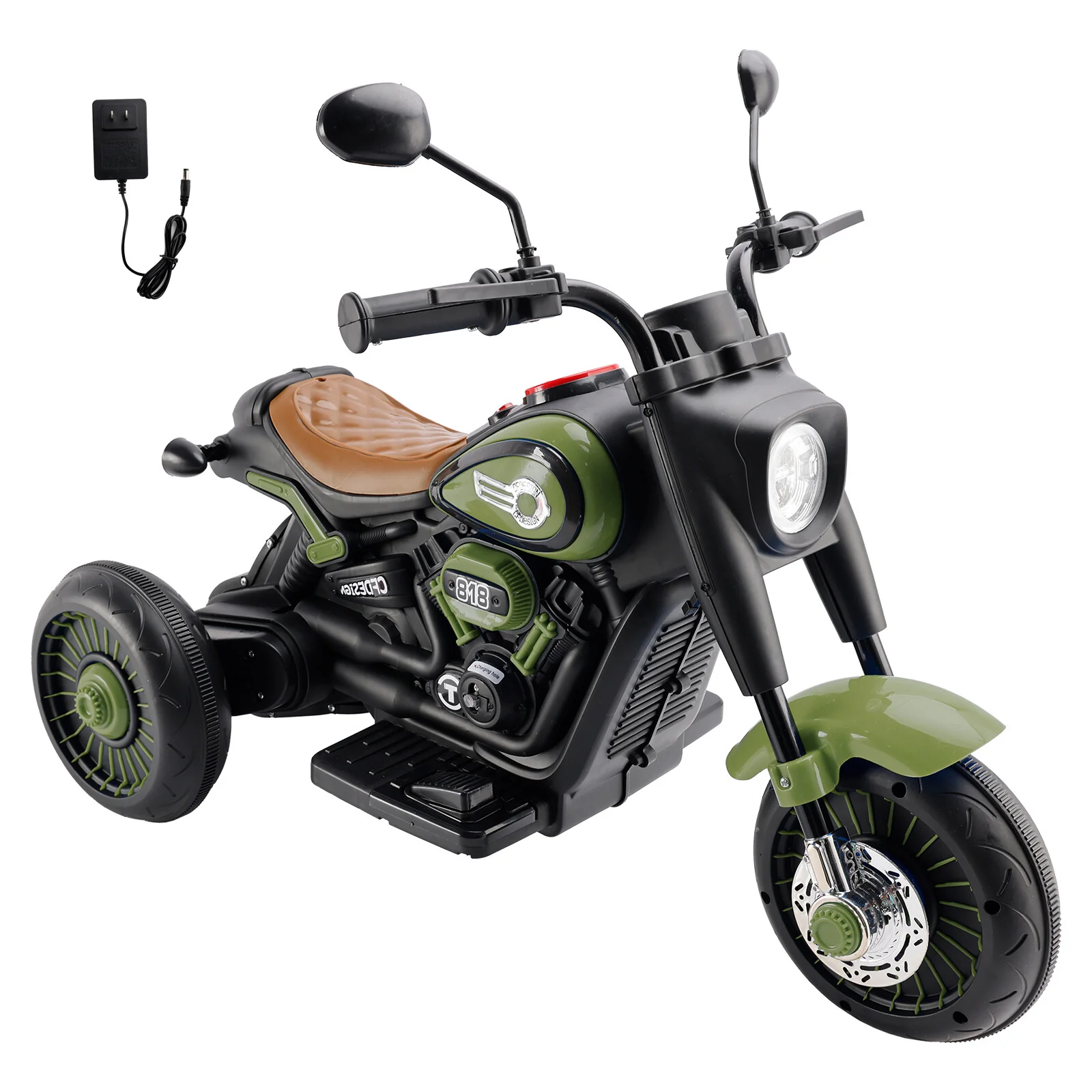 6V Kids Electric 3-Wheel Ride-On Motorcycle Toy with Colorful Lights and Music Green - Image 13
