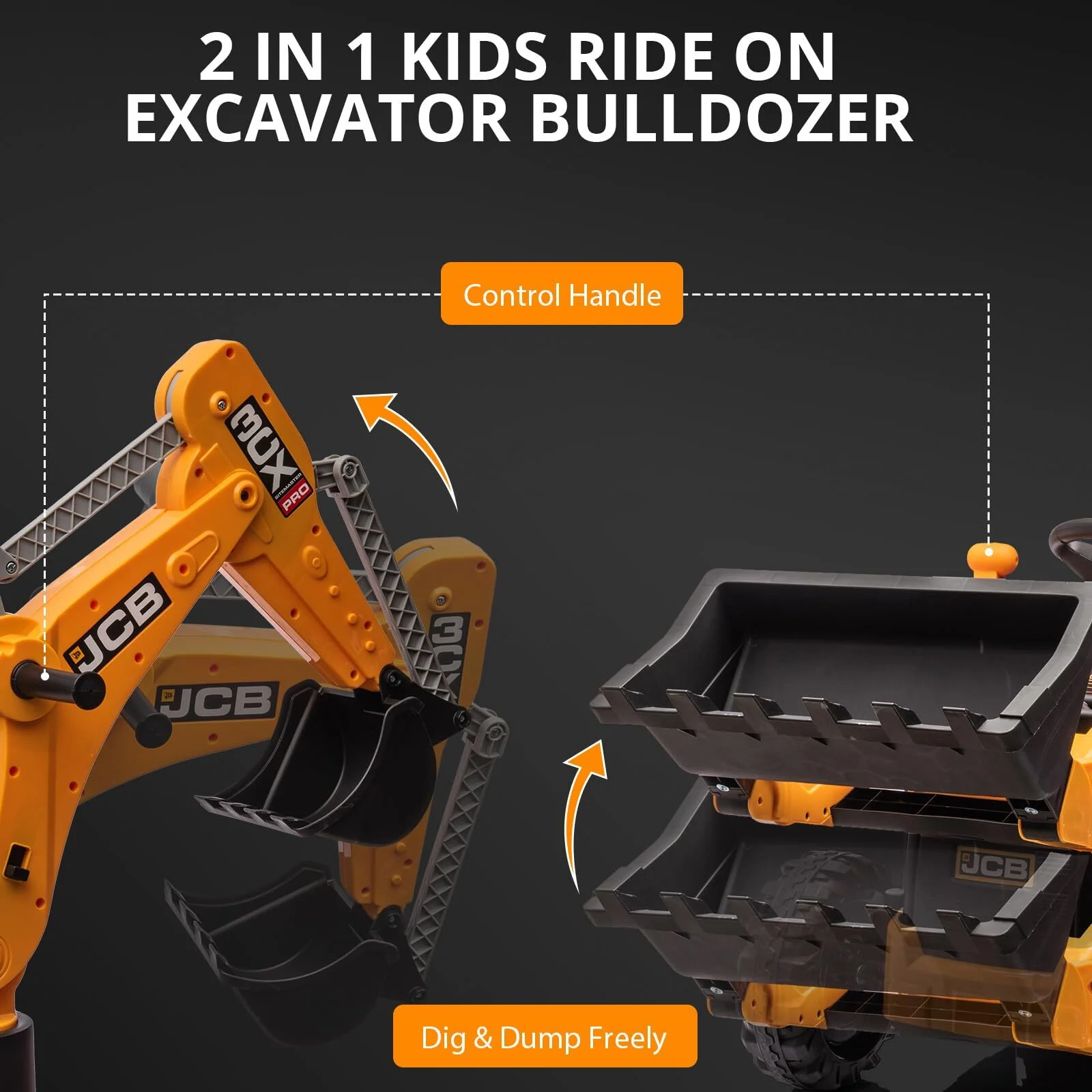 4-in-1 Ride-On Electric Excavator and Bulldozer for Kids with Remote Control - Image 4