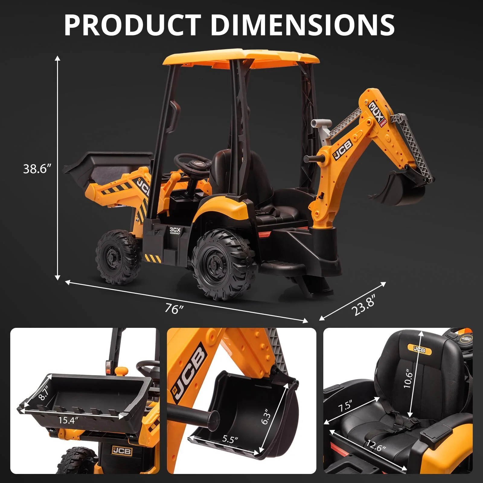 4-in-1 Ride-On Electric Excavator and Bulldozer for Kids with Remote Control - Image 6