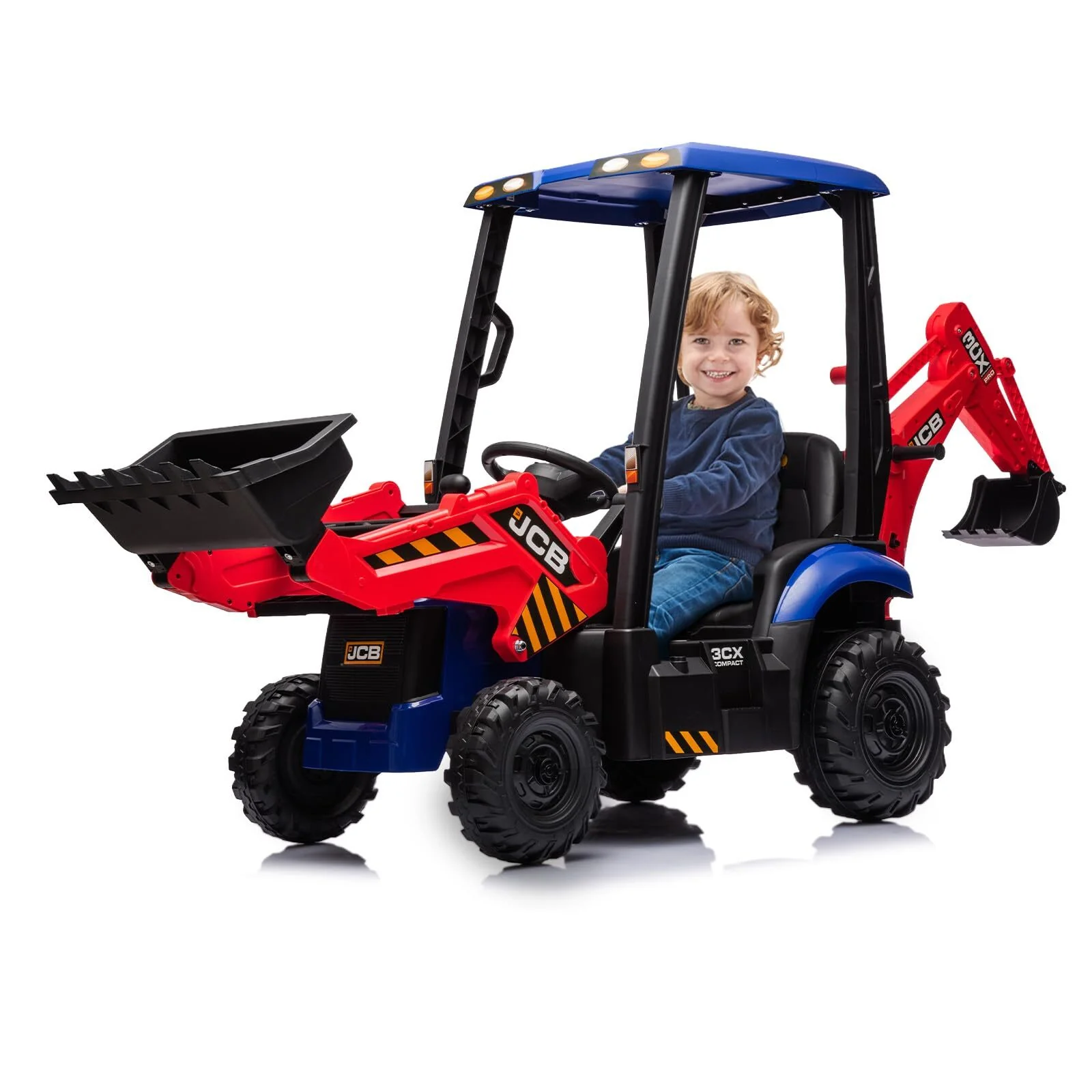 12V 4-in-1 Kids Ride-On Excavator Toy with Front Loader and Digger Attachment
