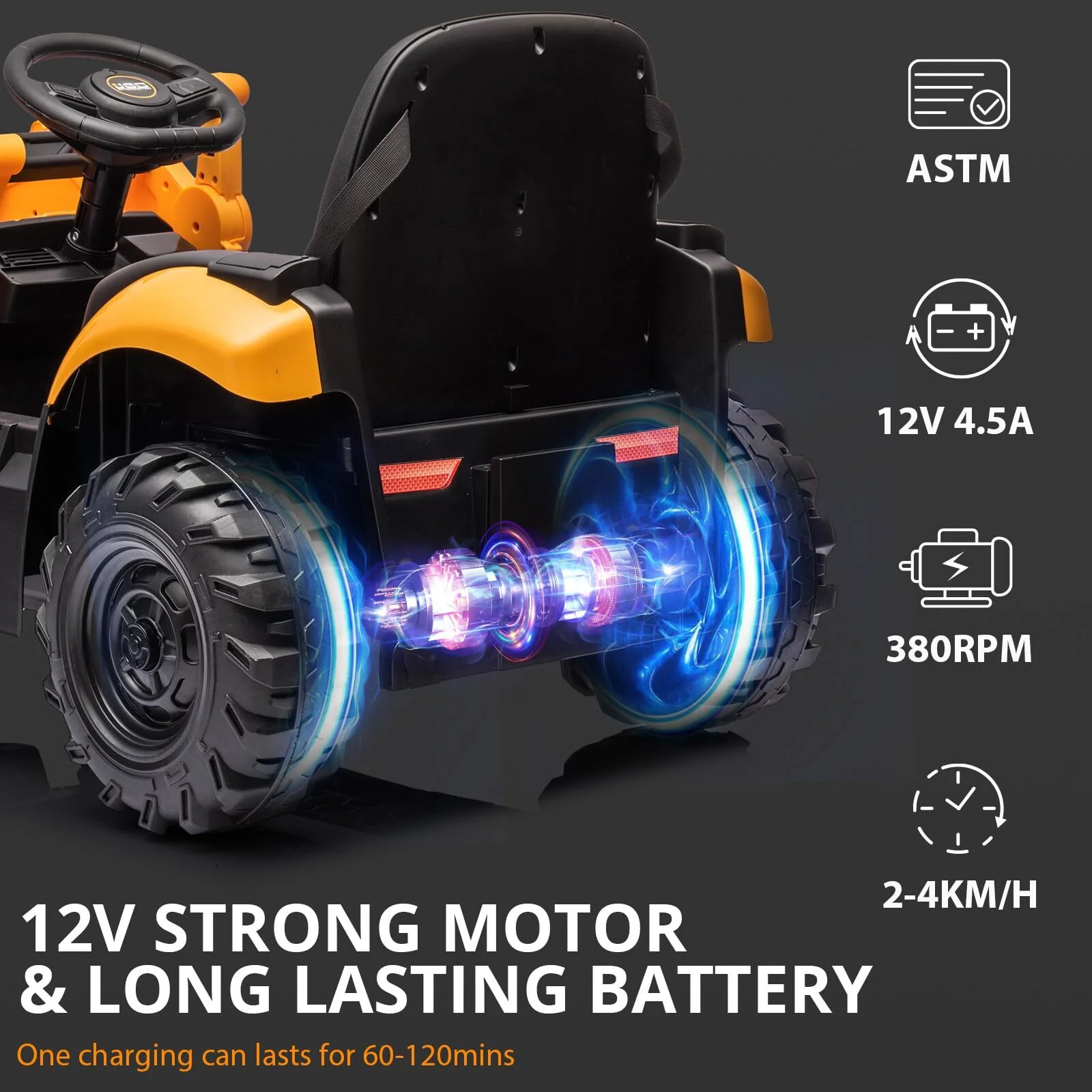 12V 4-in-1 Kids Ride-On Excavator Toy with Front Loader and Digger Attachment - Image 10