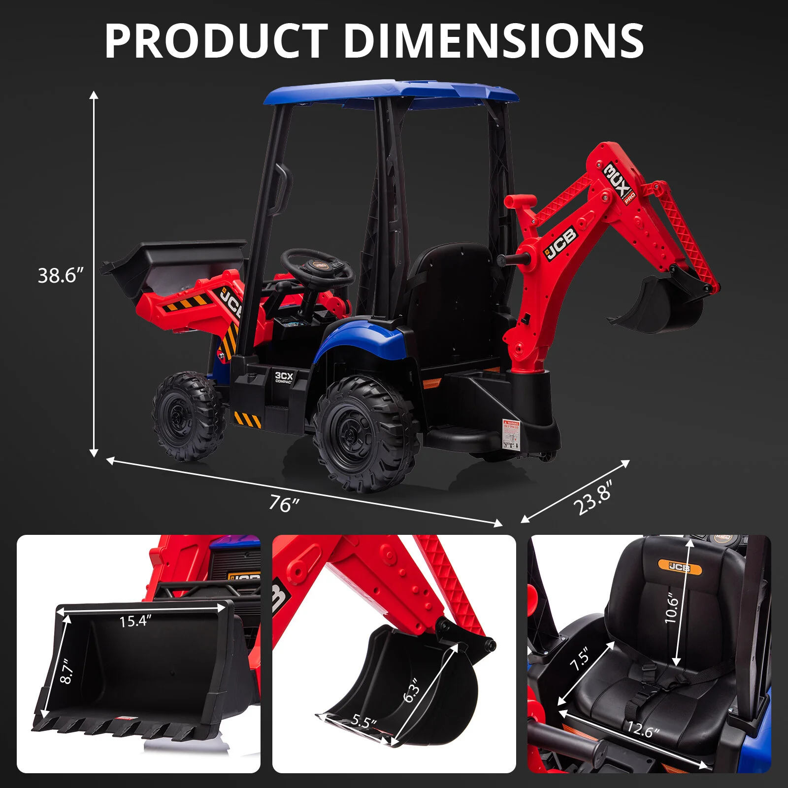 12V 4-in-1 Kids Ride-On Excavator Toy with Front Loader and Digger Attachment - Image 6