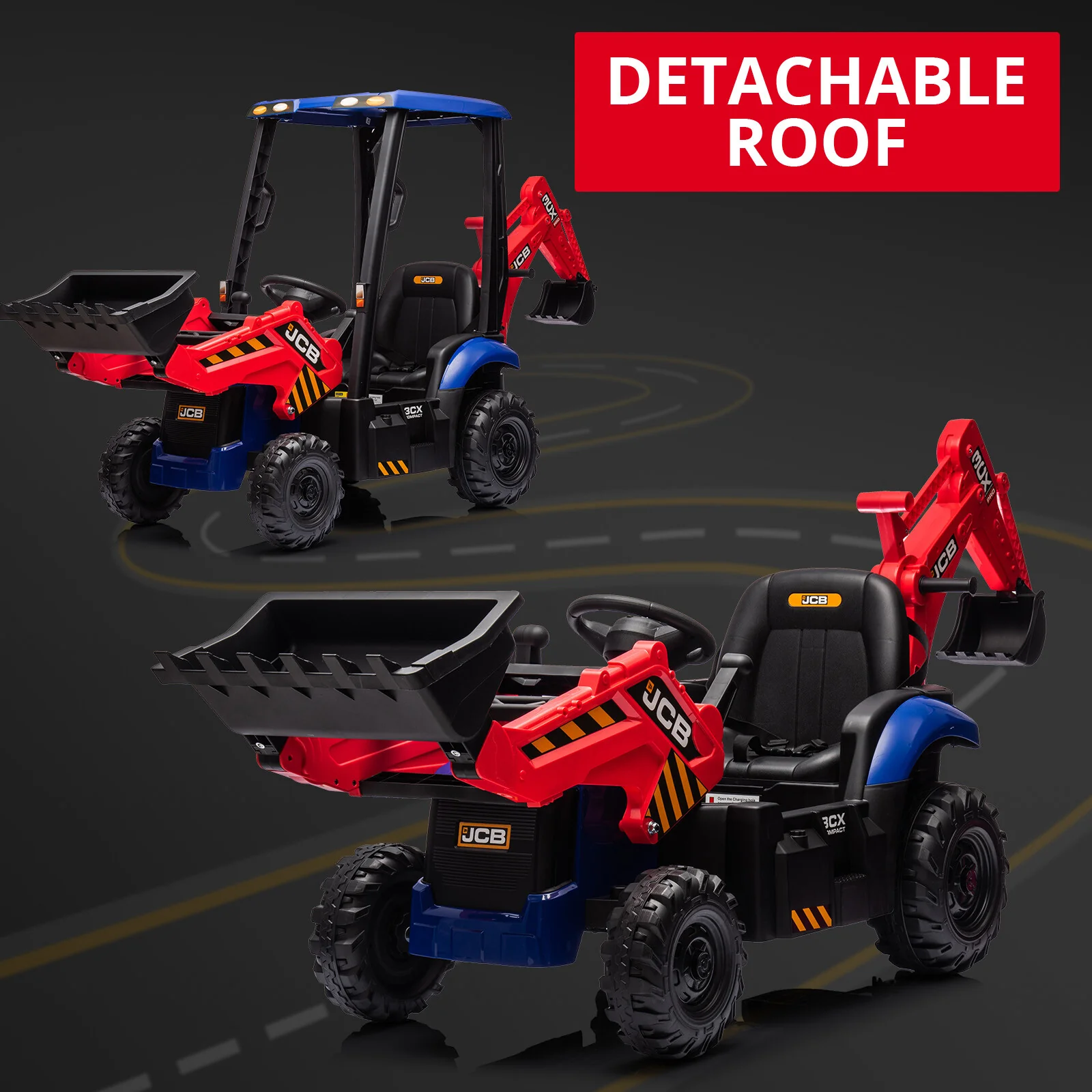 12V 4-in-1 Kids Ride-On Excavator Toy with Front Loader and Digger Attachment - Image 8