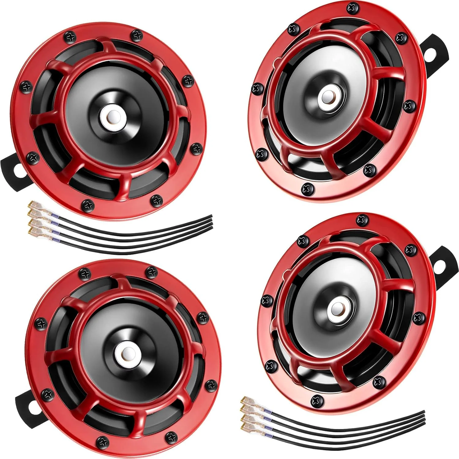 4 Pcs 12V Electric Car Train Horn Set with Super Loud Sound and Red Protective Grill - Image 12