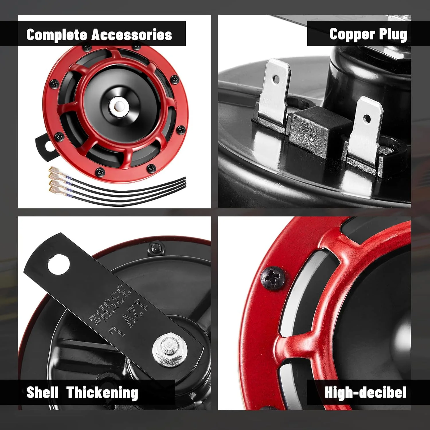 4 Pcs 12V Electric Car Train Horn Set with Super Loud Sound and Red Protective Grill - Image 3