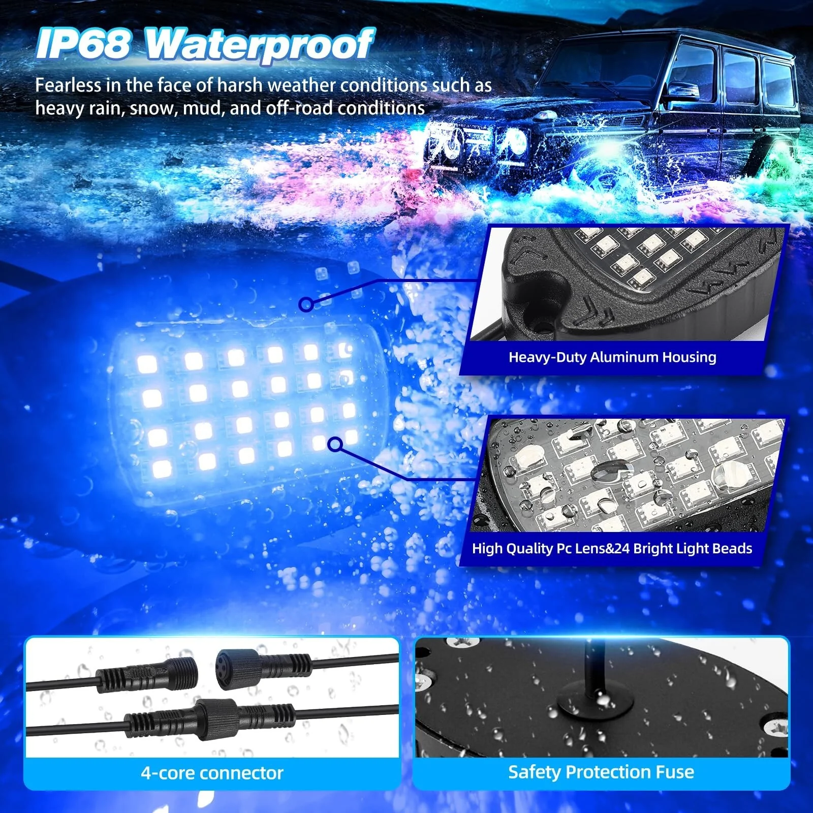 4-Pod Alloy LED Rock Lights Waterproof for ATV UTV Golf Cart Truck RZR SXS - Image 4