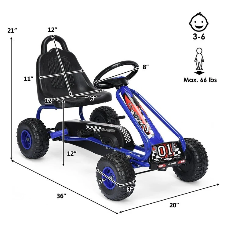 4-Wheel Pedal-Powered Ride-On Car with Adjustable Seat - Image 3