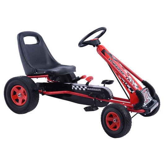 4-Wheel Pedal-Powered Kids Ride-On Go Kart Racer Car Toy for Outdoor Play Red