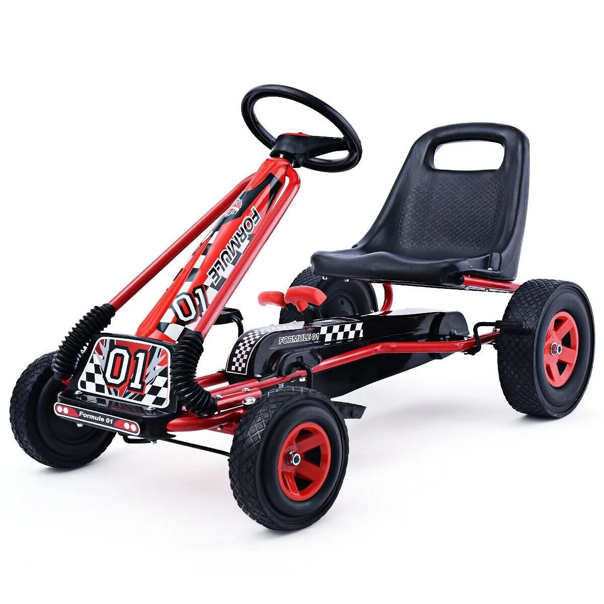 4-Wheel Pedal-Powered Kids Ride-On Go Kart Racer Car Toy for Outdoor Play Red - Image 4
