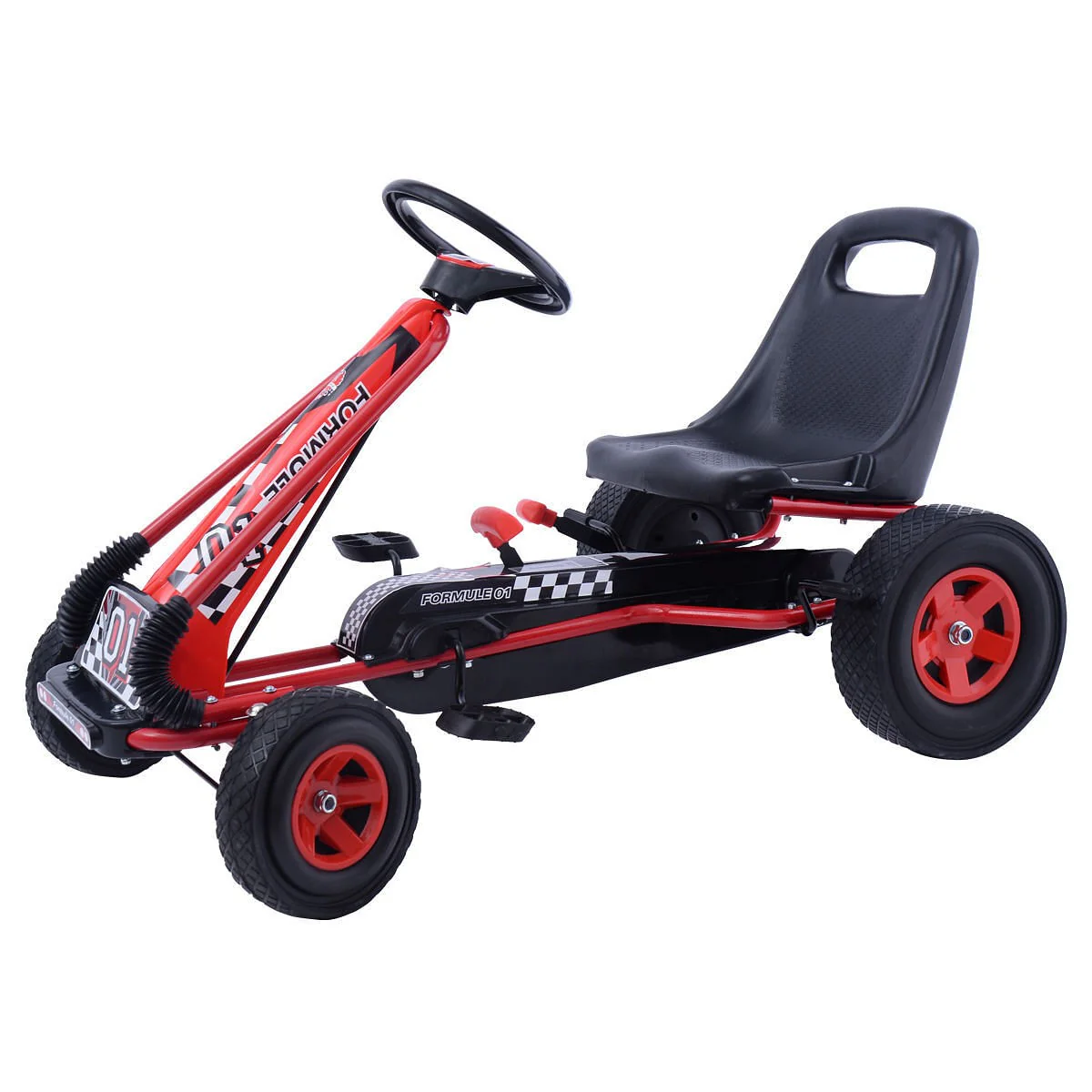 4-Wheel Pedal-Powered Kids Ride-On Go Kart Racer Car Toy for Outdoor Play Red - Image 5